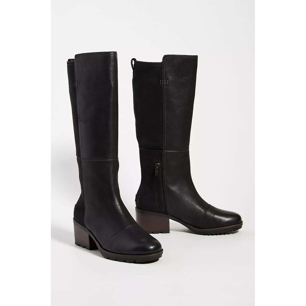 Sorel Cate Tall Boot Womens 9.5 Black Leather Suede Riding Waterproof Block Heel
